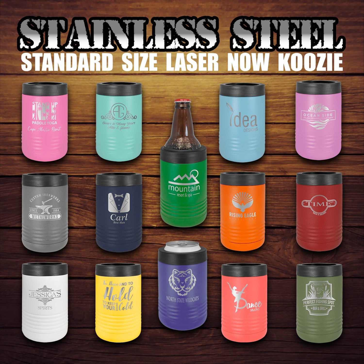 Premium Regular Stainless Steel Laser Now Koozies - by Laser Caviar