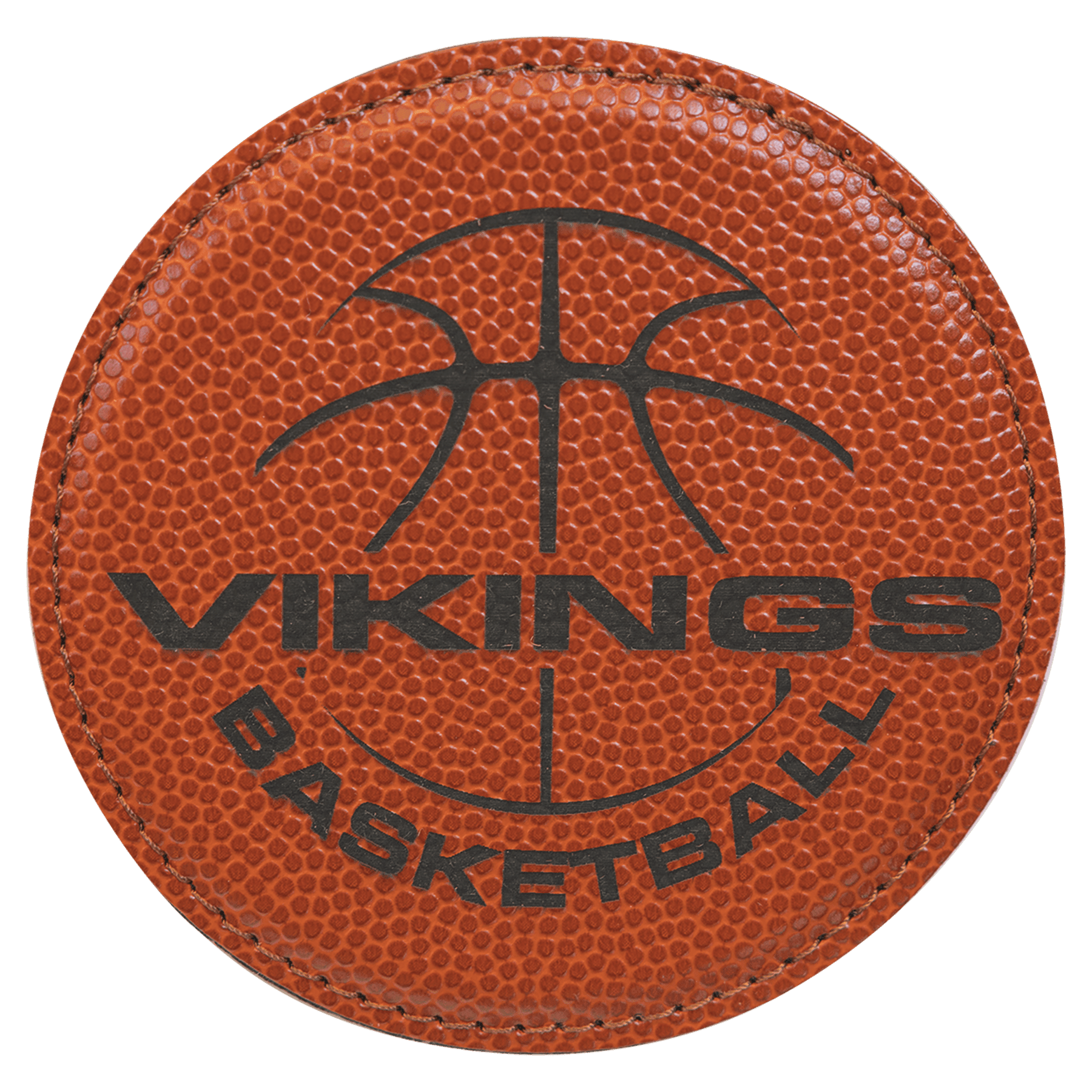 4" Round Basketball Laserable Leatherette Coaster