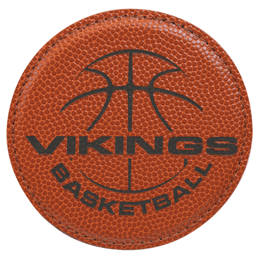 4" Round Basketball Laserable Leatherette Coaster