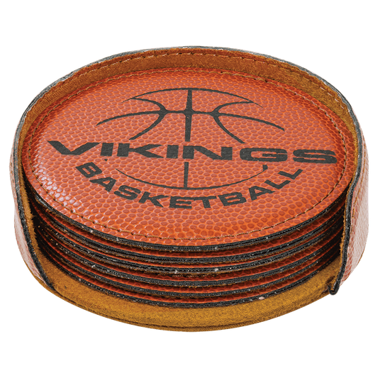 4" Basketball Round Laserable Leatherette 6-Coaster Set