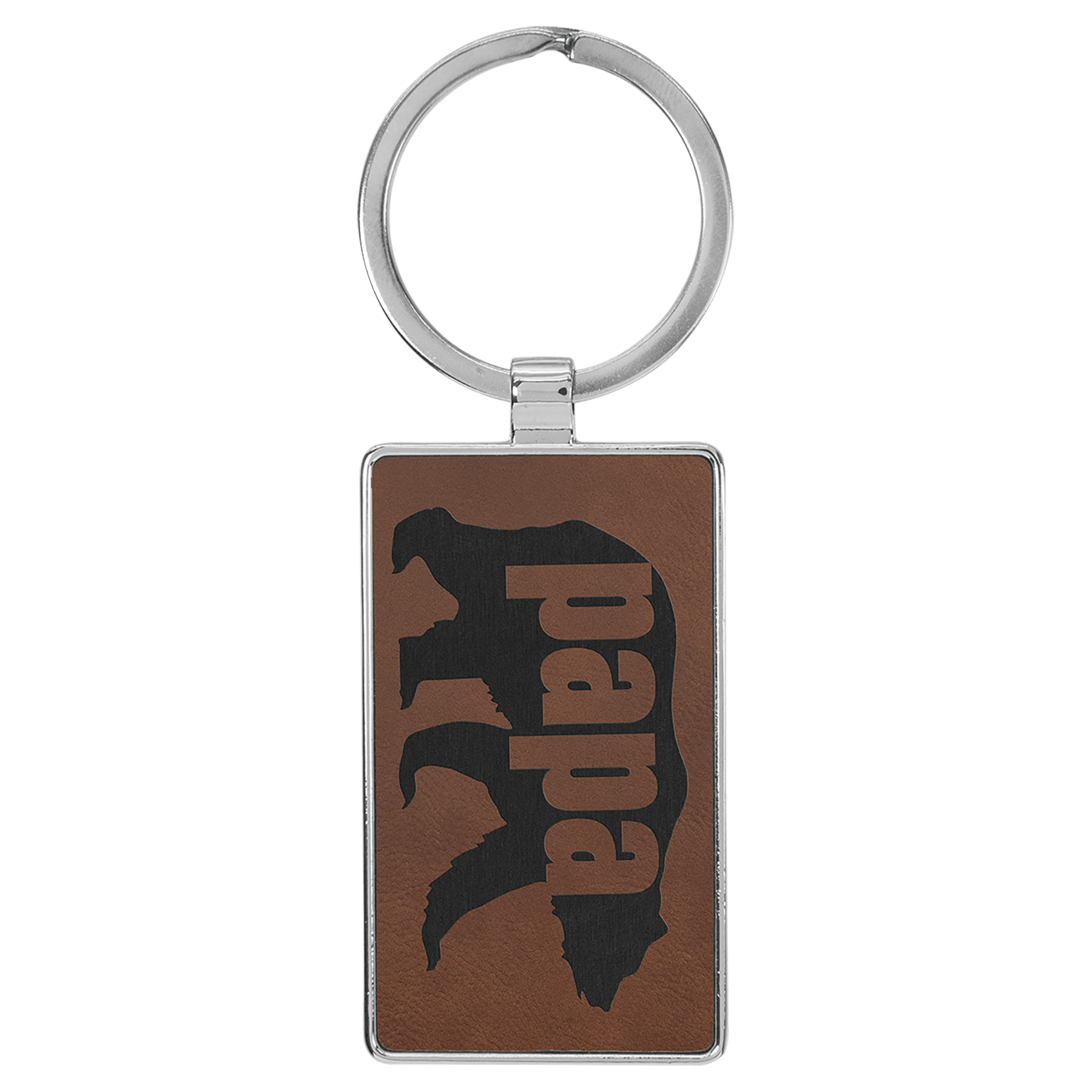 2 3/4" x 1 1/4" Laserable Leatherette/Metal Dark Brown Rectangle Keychain