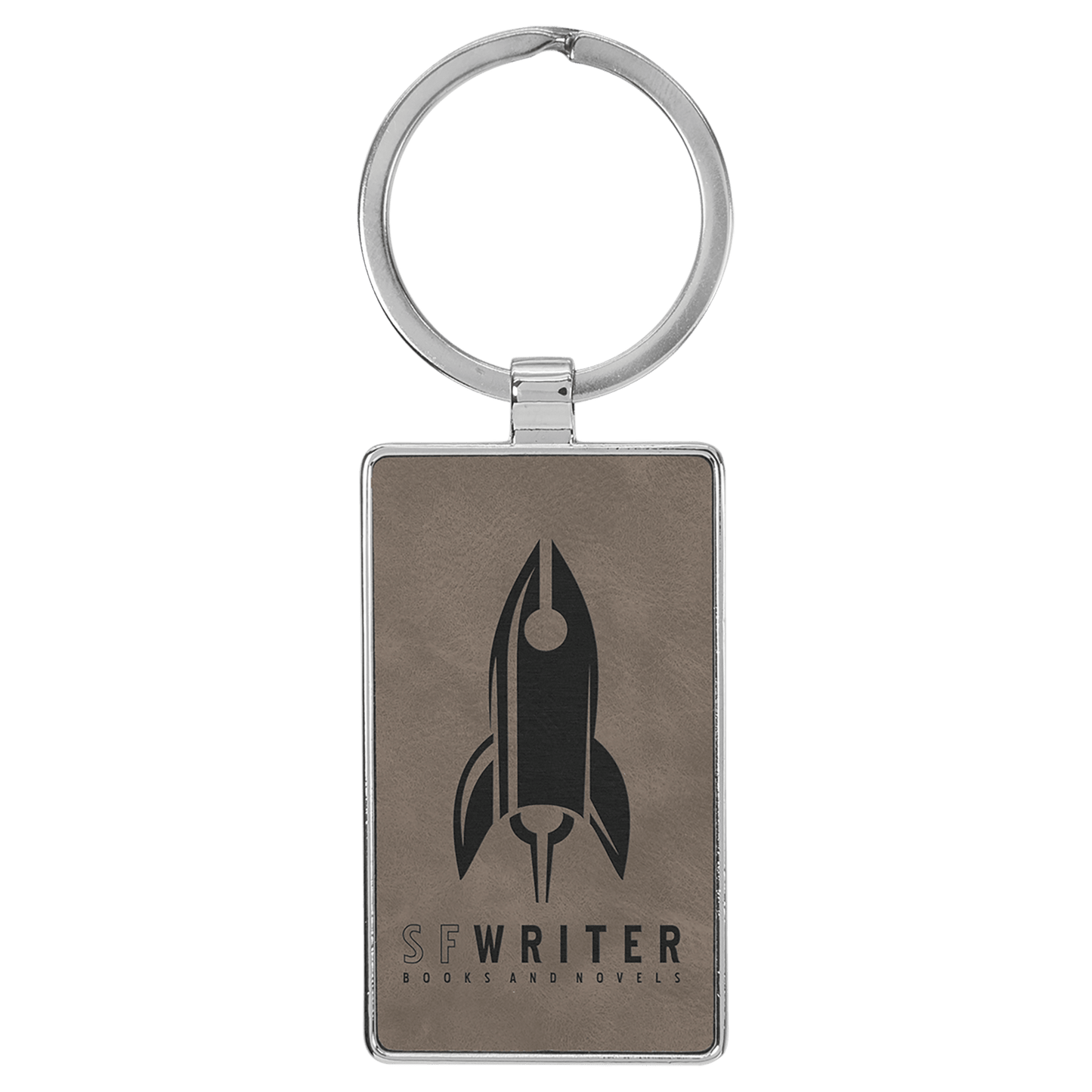 2 3/4" x 1 1/4" Laserable Leatherette/Metal Gray Rectangle Keychain