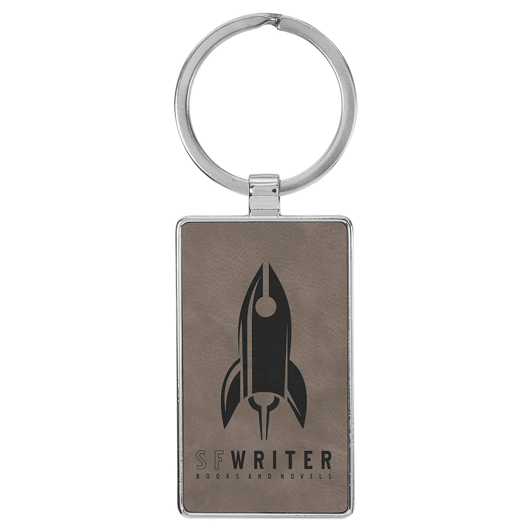 2 3/4" x 1 1/4" Laserable Leatherette/Metal Gray Rectangle Keychain