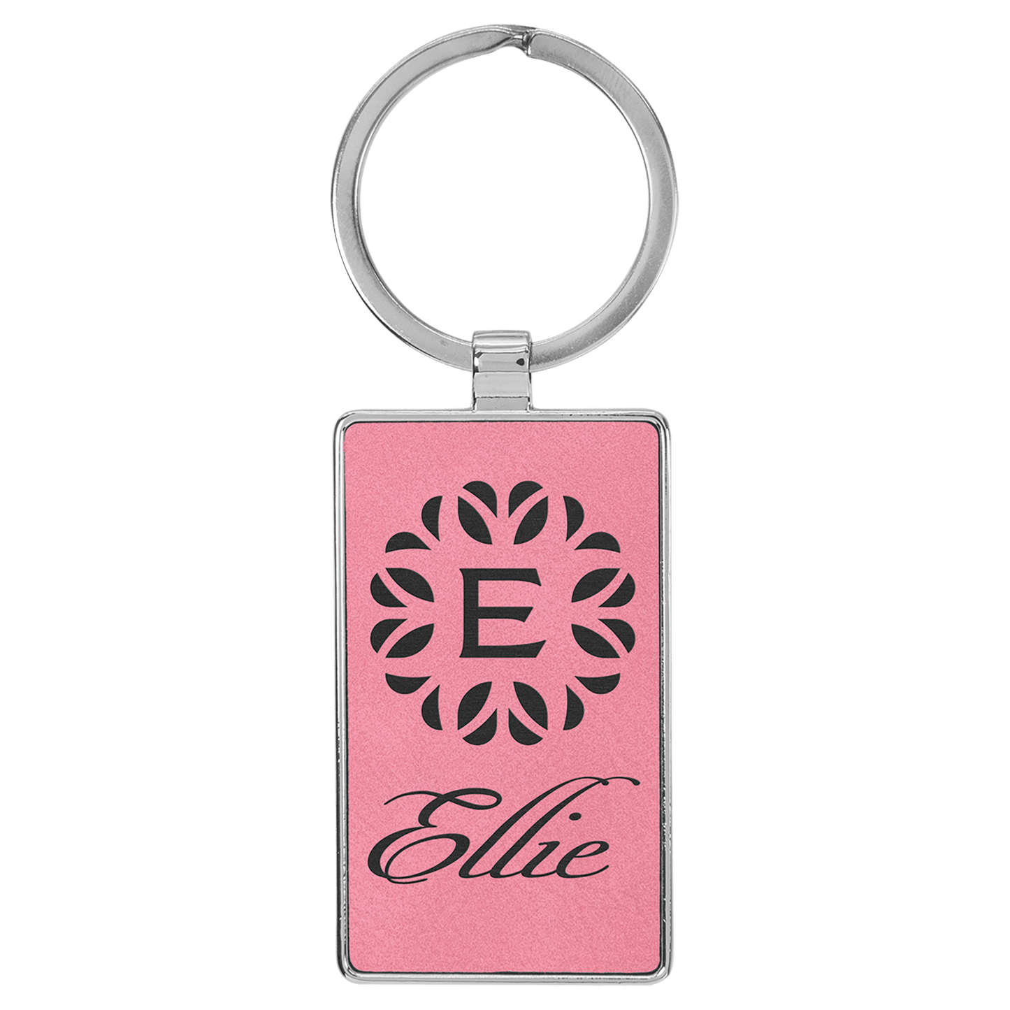 2 3/4" x 1 1/4" Laserable Leatherette/Metal Pink Rectangle Keychain