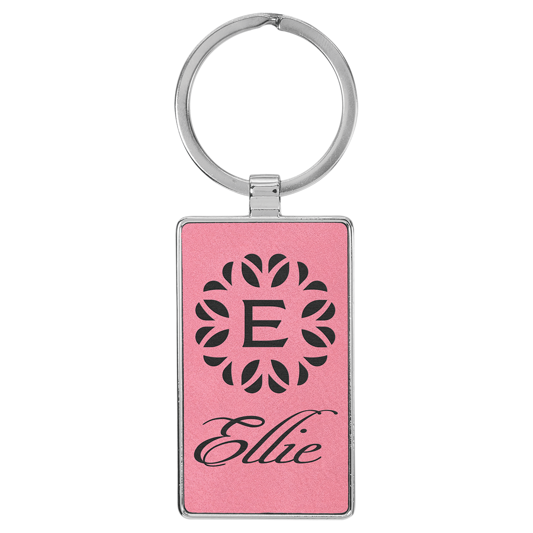 2 3/4" x 1 1/4" Laserable Leatherette/Metal Pink Rectangle Keychain