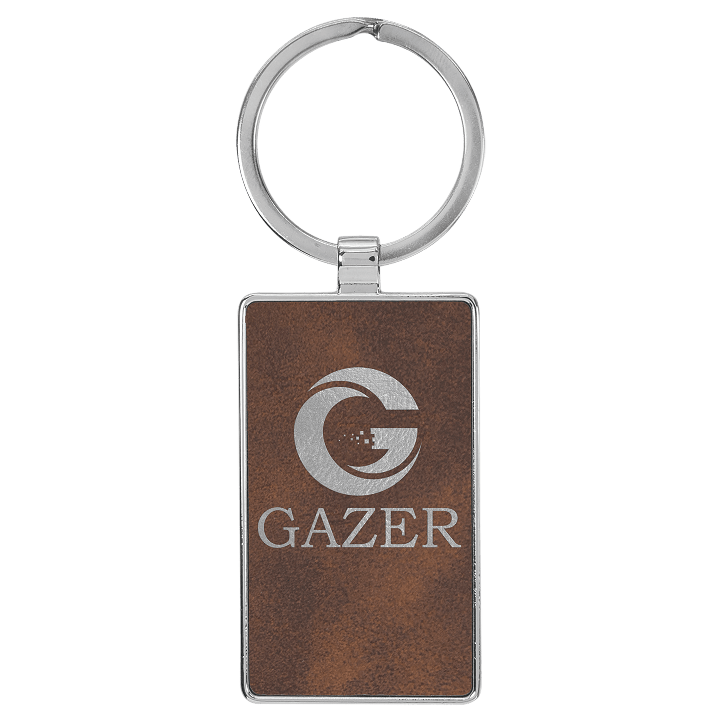 2 3/4" x 1 1/4" Laserable Leatherette/Metal Rustic/Silver Rectangle Keychain