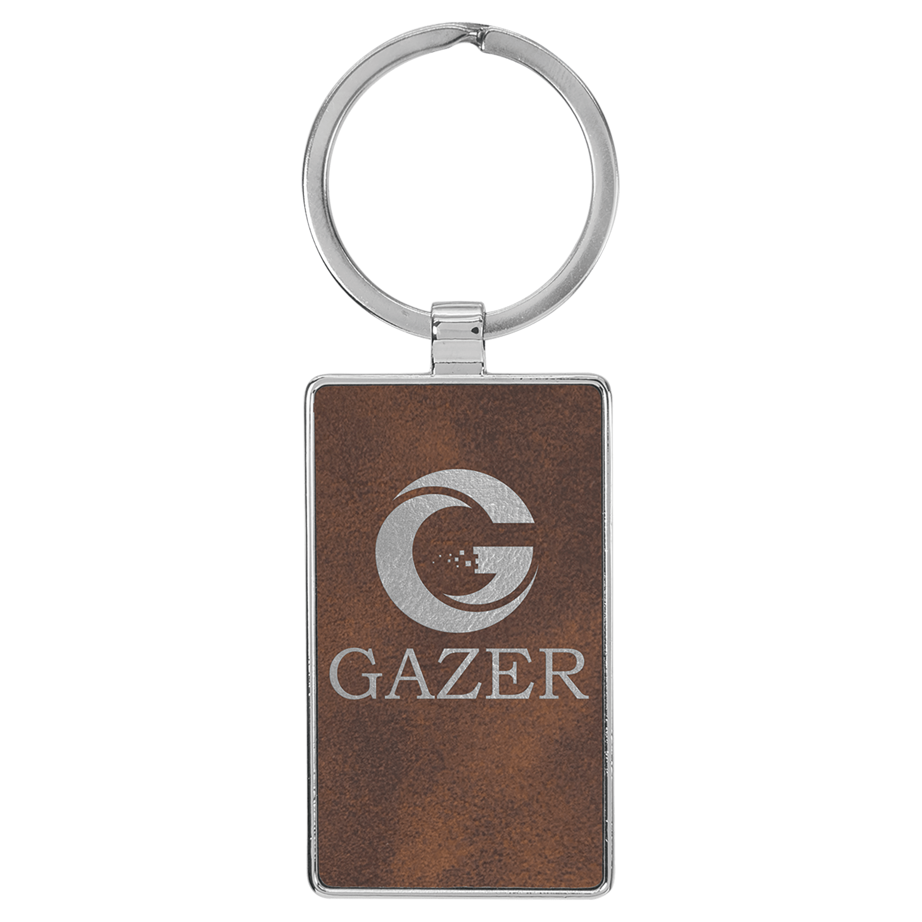 2 3/4" x 1 1/4" Laserable Leatherette/Metal Rustic/Silver Rectangle Keychain