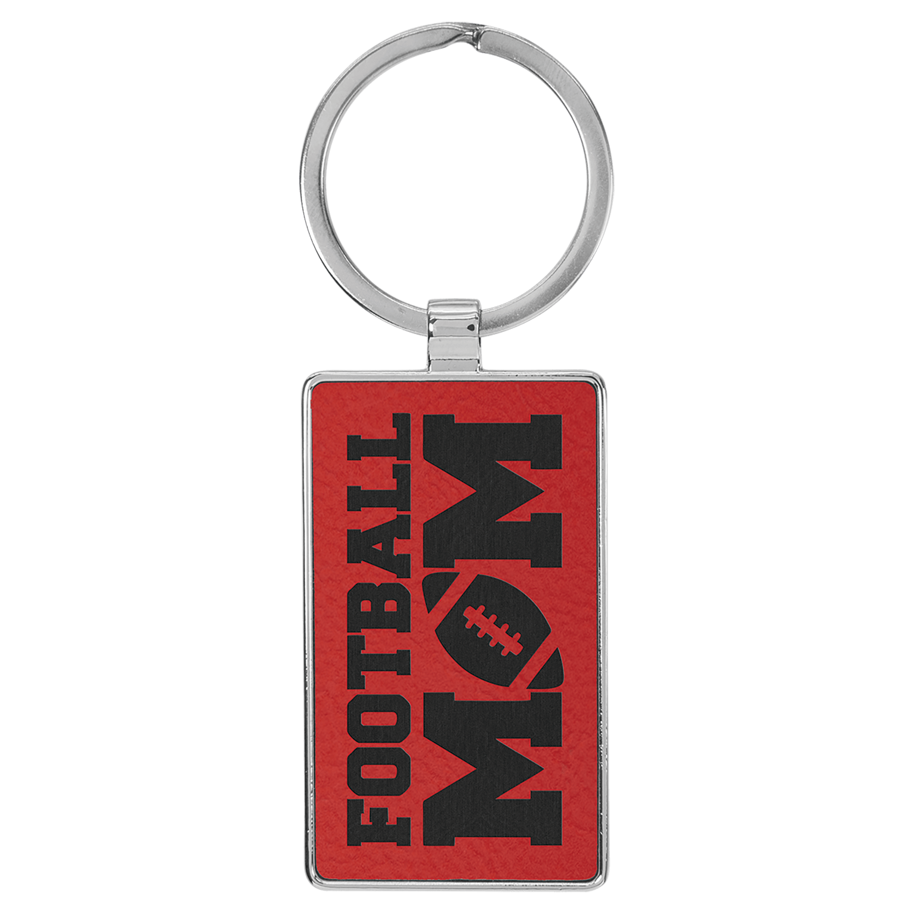 2 3/4" x 1 1/4" Laserable Leatherette/Metal Red Rectangle Keychain