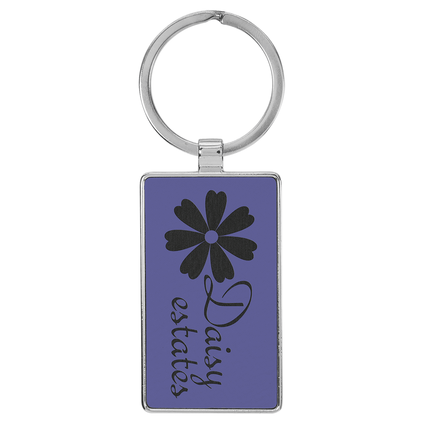 2 3/4" x 1 1/4" Laserable Leatherette/Metal Purple Rectangle Keychain