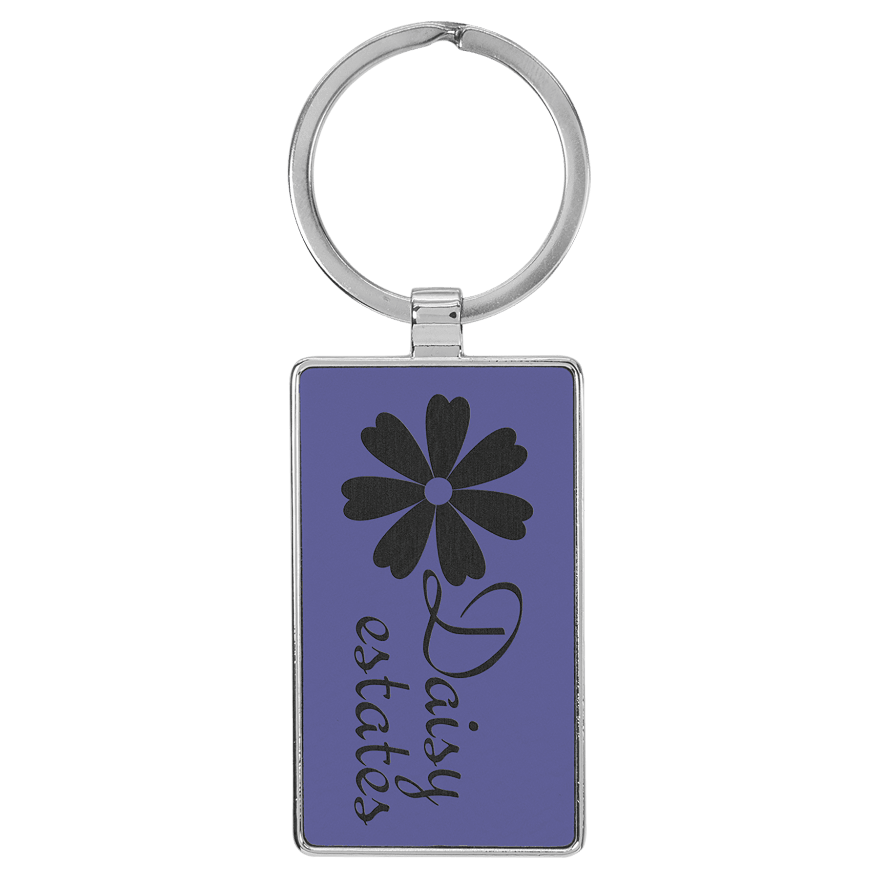 2 3/4" x 1 1/4" Laserable Leatherette/Metal Purple Rectangle Keychain