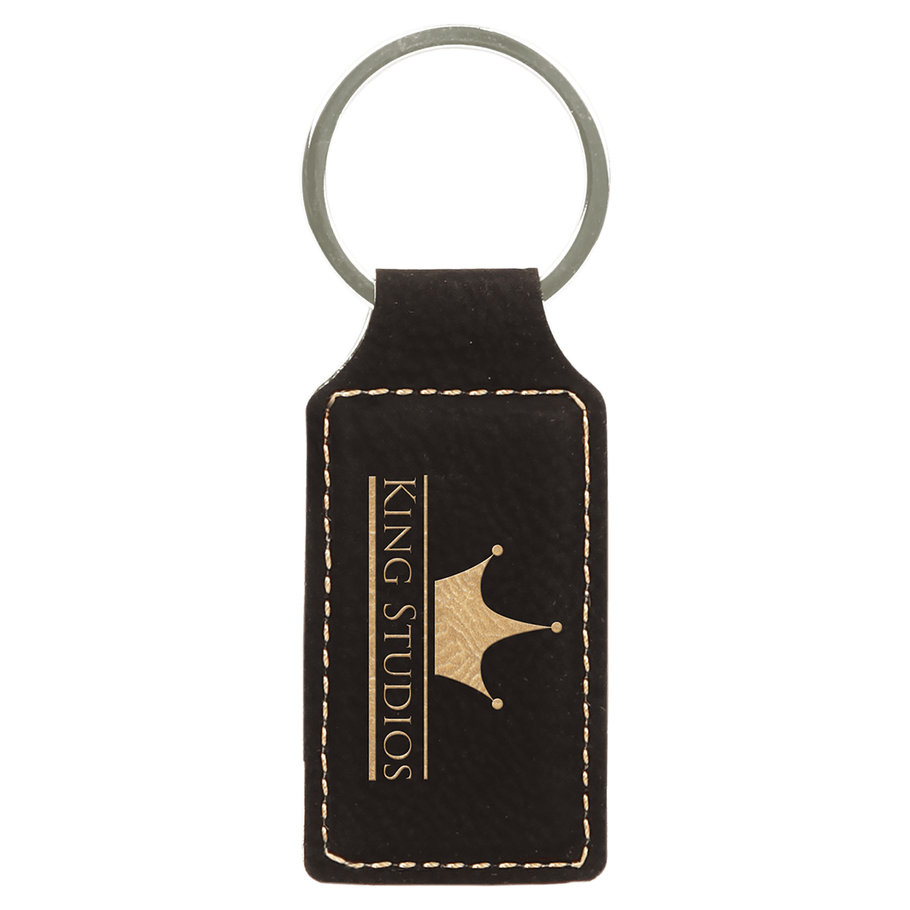 2 3/4" x 1 1/4" Black/Gold Laserable Leatherette Rectangle Keychain