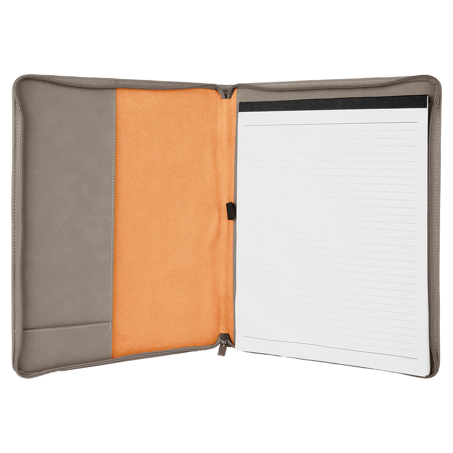 9 1/2" x 12" Gray with Zipper Laserable Leatherette Portfolio with Notepad-MO