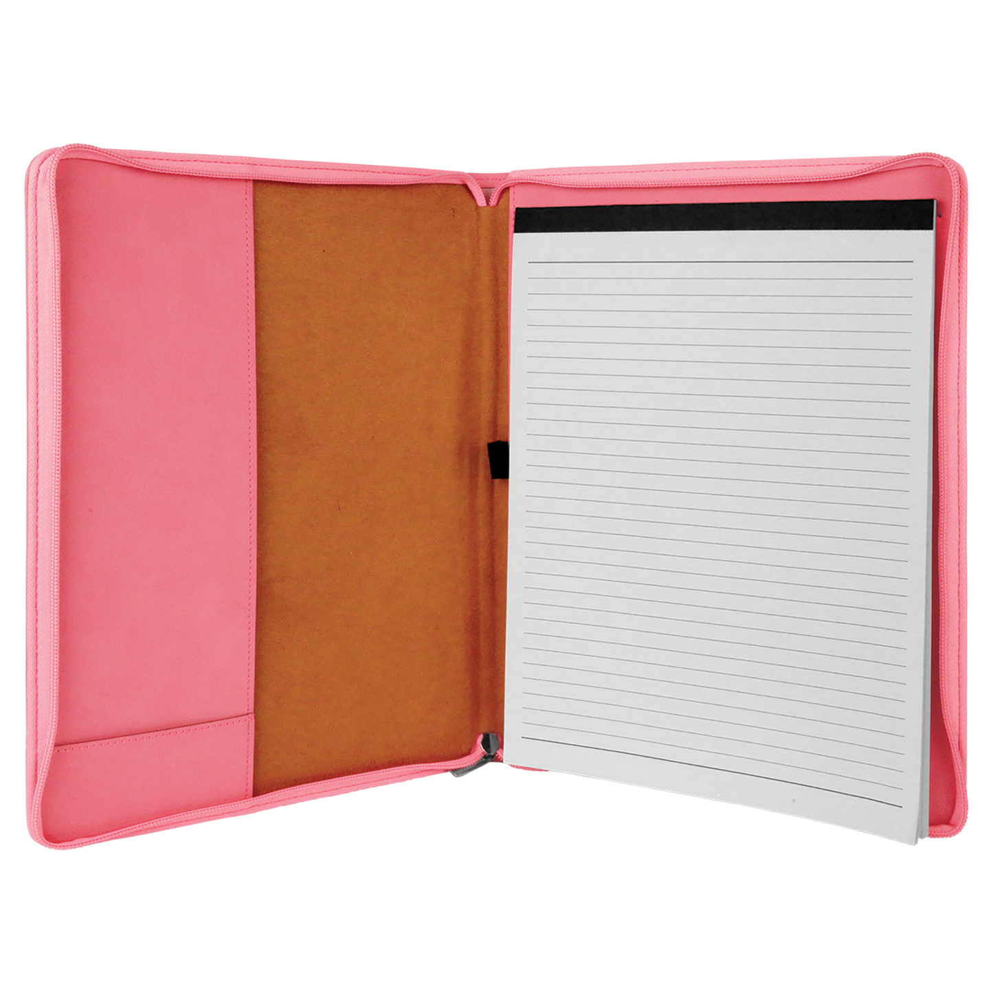 9 1/2" x 12" Pink with Zipper Laserable Leatherette Portfolio with Notepad-MO