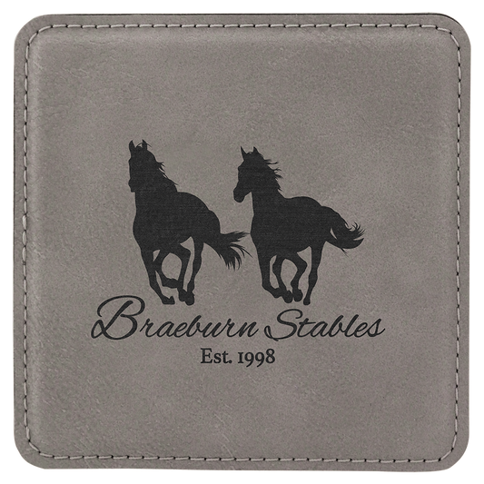 4" x 4" Square Gray Laserable Leatherette Coaster