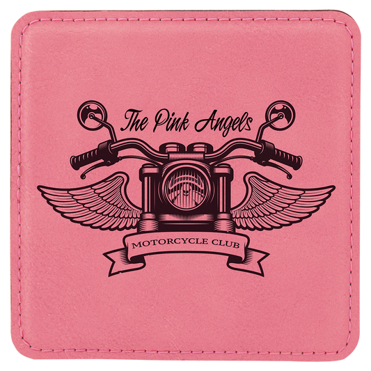 4" x 4" Square Pink Laserable Leatherette Coaster