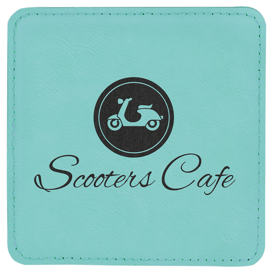 4" x 4" Square Teal Laserable Leatherette Coaster