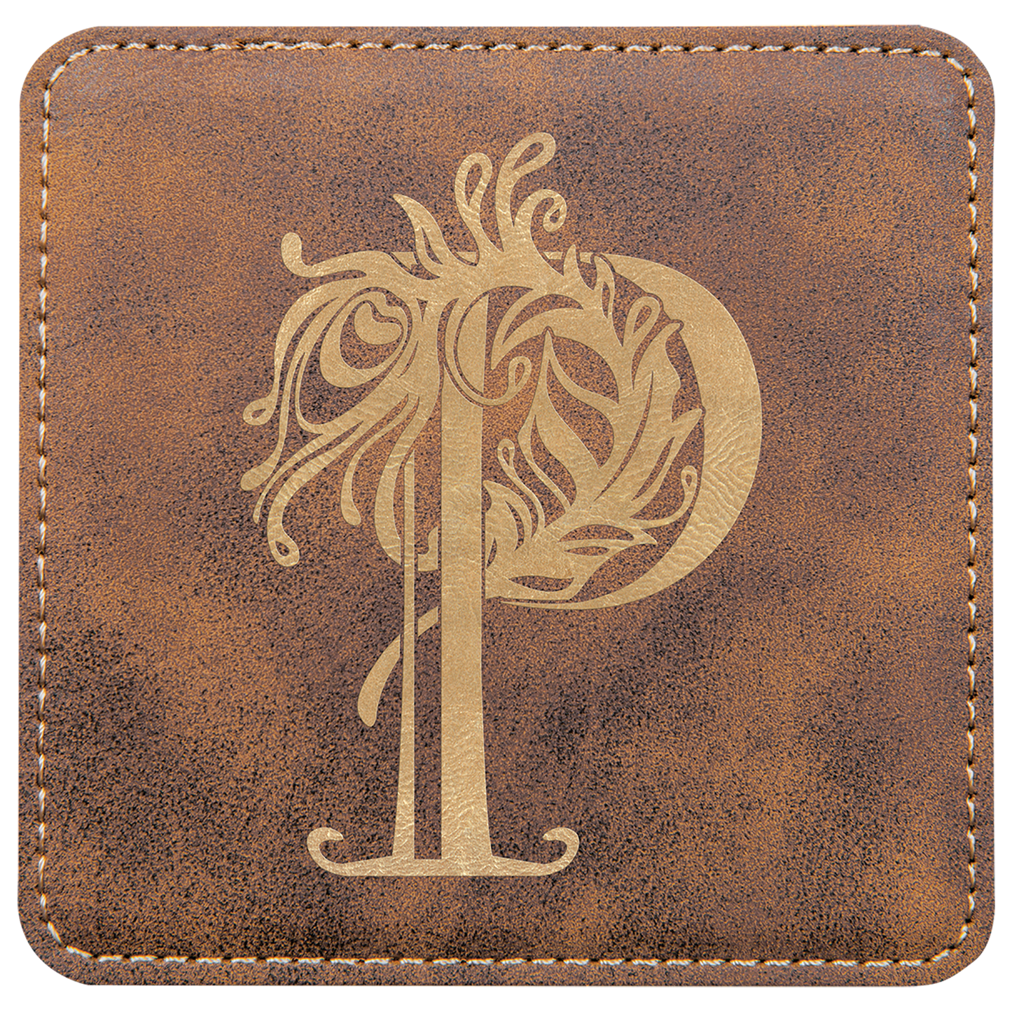 4" x 4" Square Rustic/Gold Laserable Leatherette Coaster