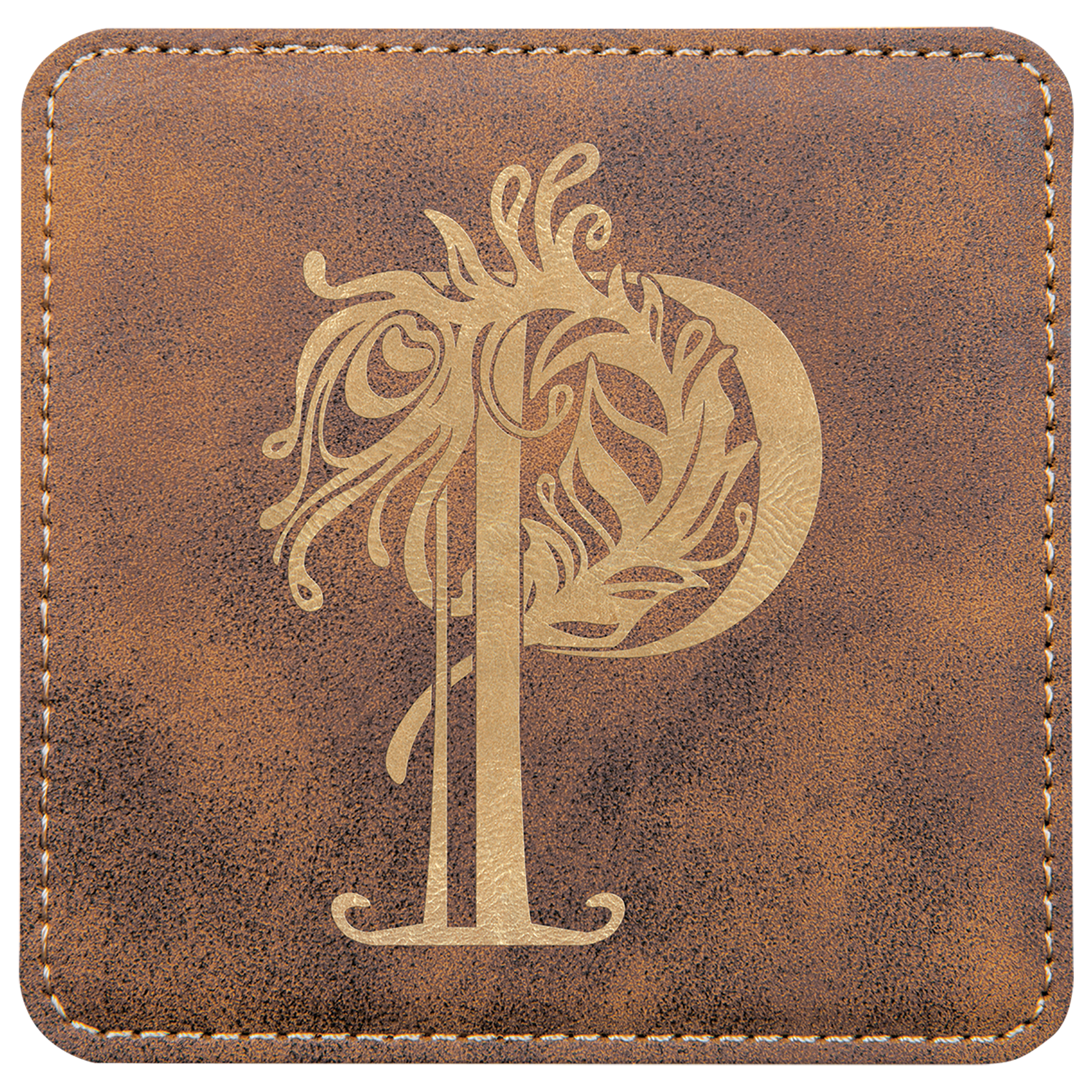 4" x 4" Square Rustic/Gold Laserable Leatherette Coaster