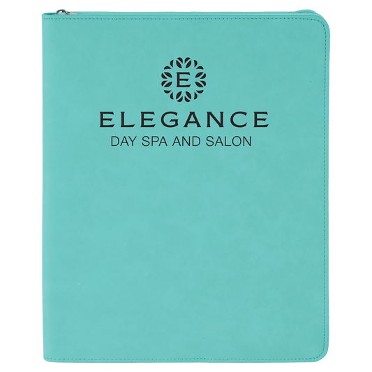 9 1/2" x 12" Teal with Zipper Laserable Leatherette Portfolio with Notepad