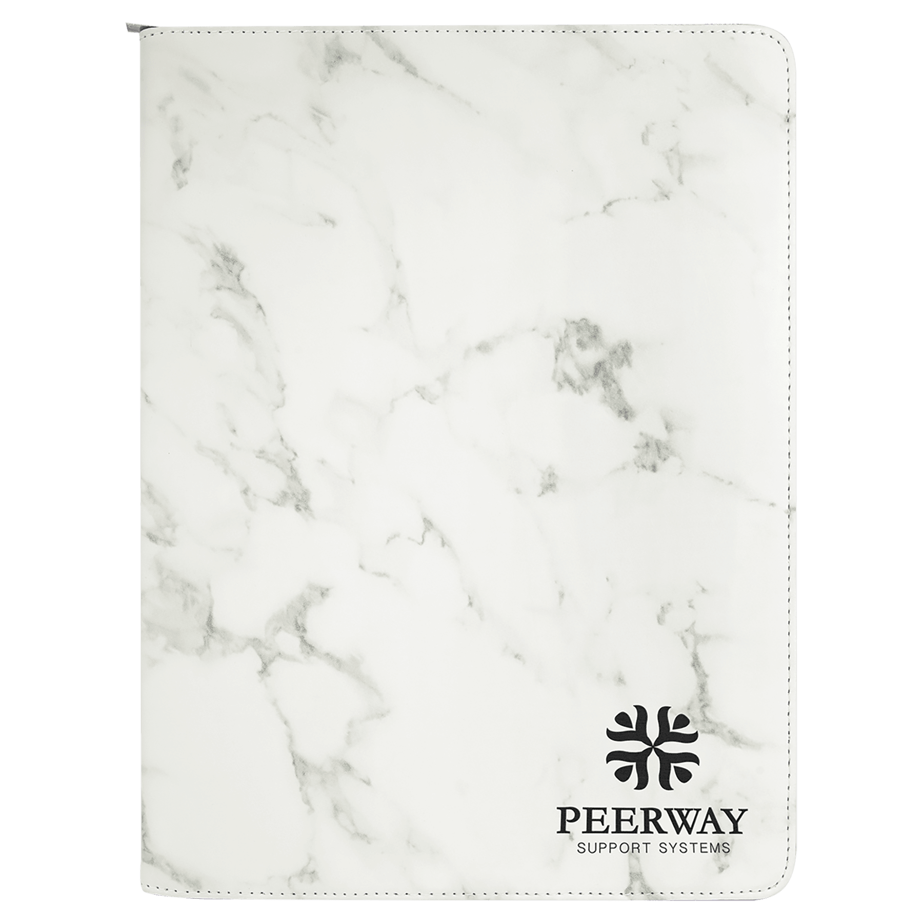 9 1/2" x 12" White Marble with Zipper Leatherette Portfolio with Notepad