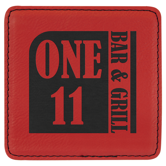 4" x 4" Square Red Laserable Leatherette Coaster