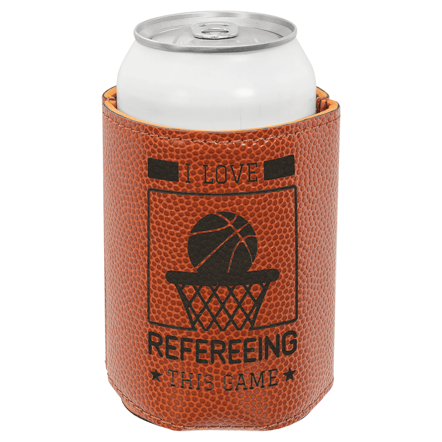 3 3/4" Basketball Laserable Leatherette Beverage Holder