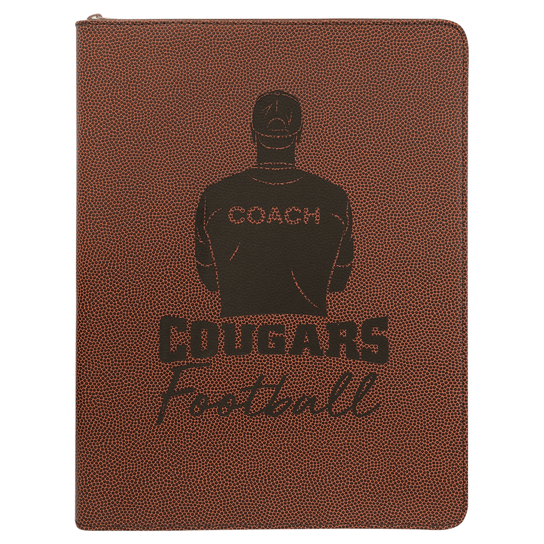 9 1/2" x 12" Football w/ Zipper Laserable Leatherette Portfolio with Notepad