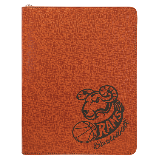 9 1/2" x 12" Basketball w/ Zipper Laserable Leatherette Portfolio with Notepad