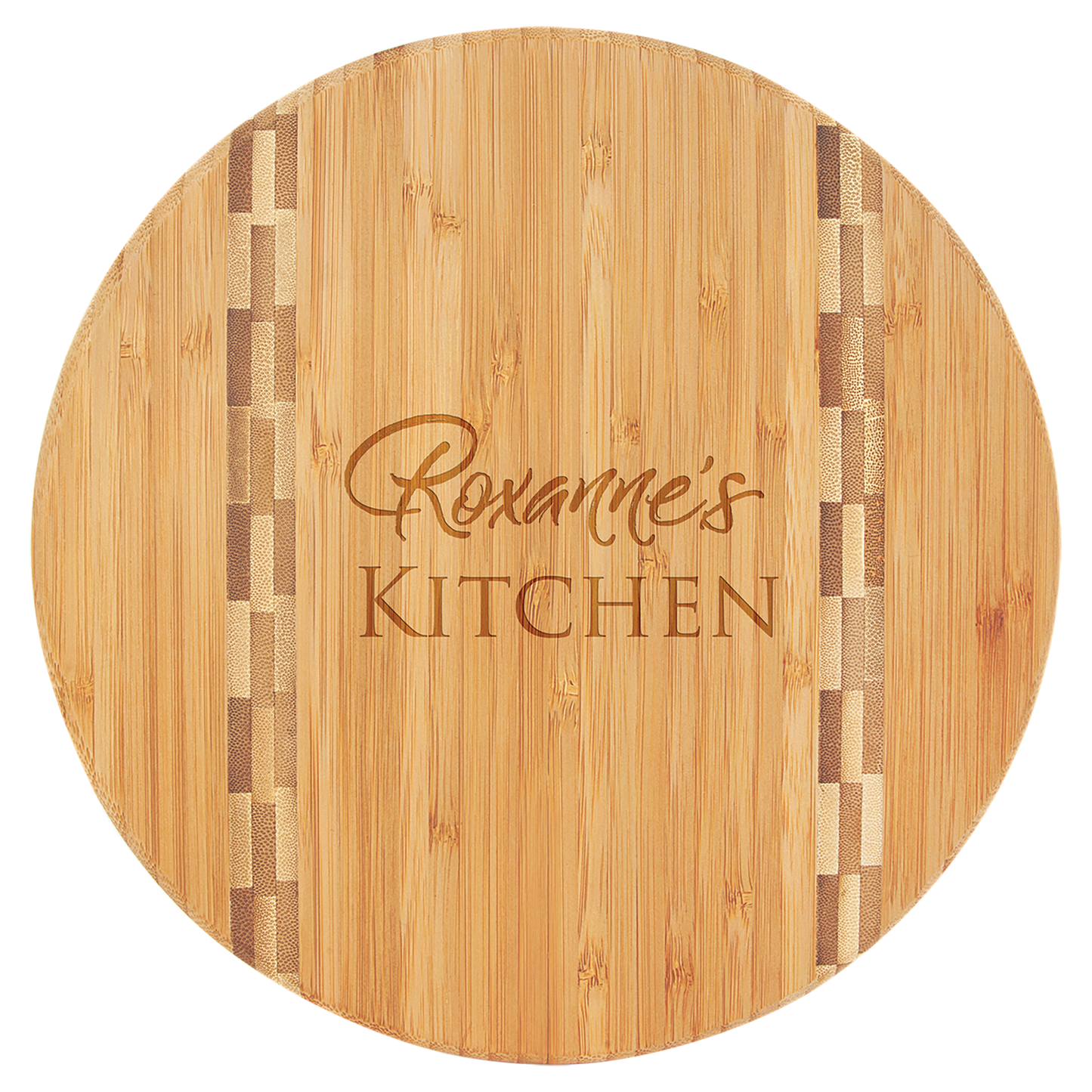 9 3/4" Round Bamboo Cutting Board with Butcher Block Inlay-MO