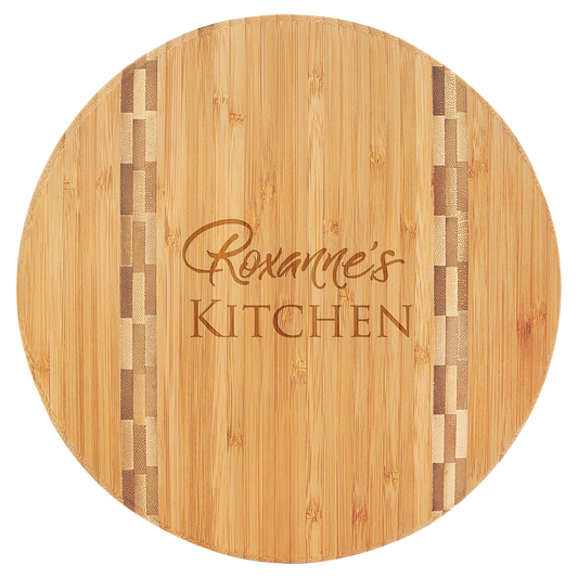 9 3/4" Round Bamboo Cutting Board with Butcher Block Inlay-MO