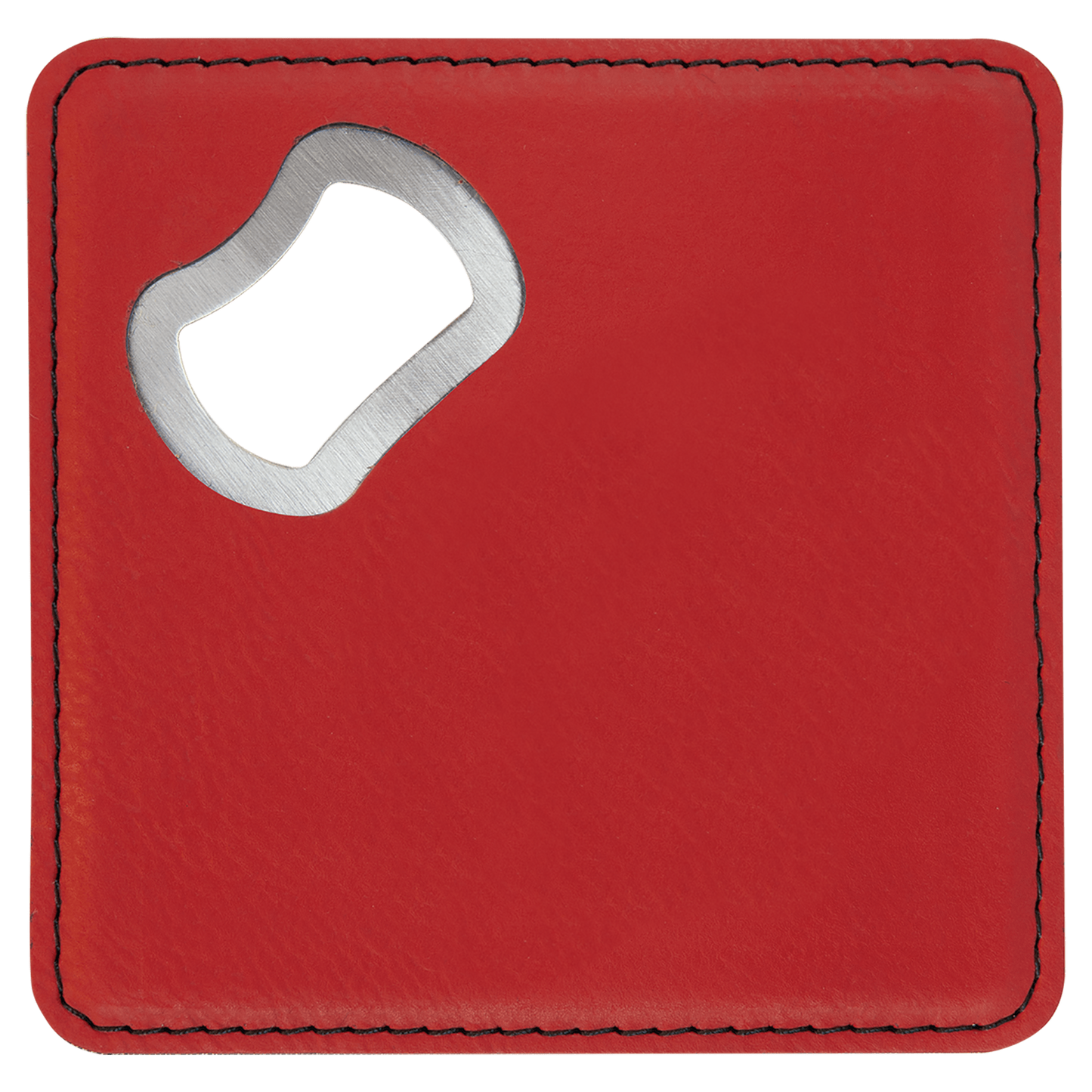 4" x 4" Square Red Laserable Leatherette Bottle Opener Coaster-MO