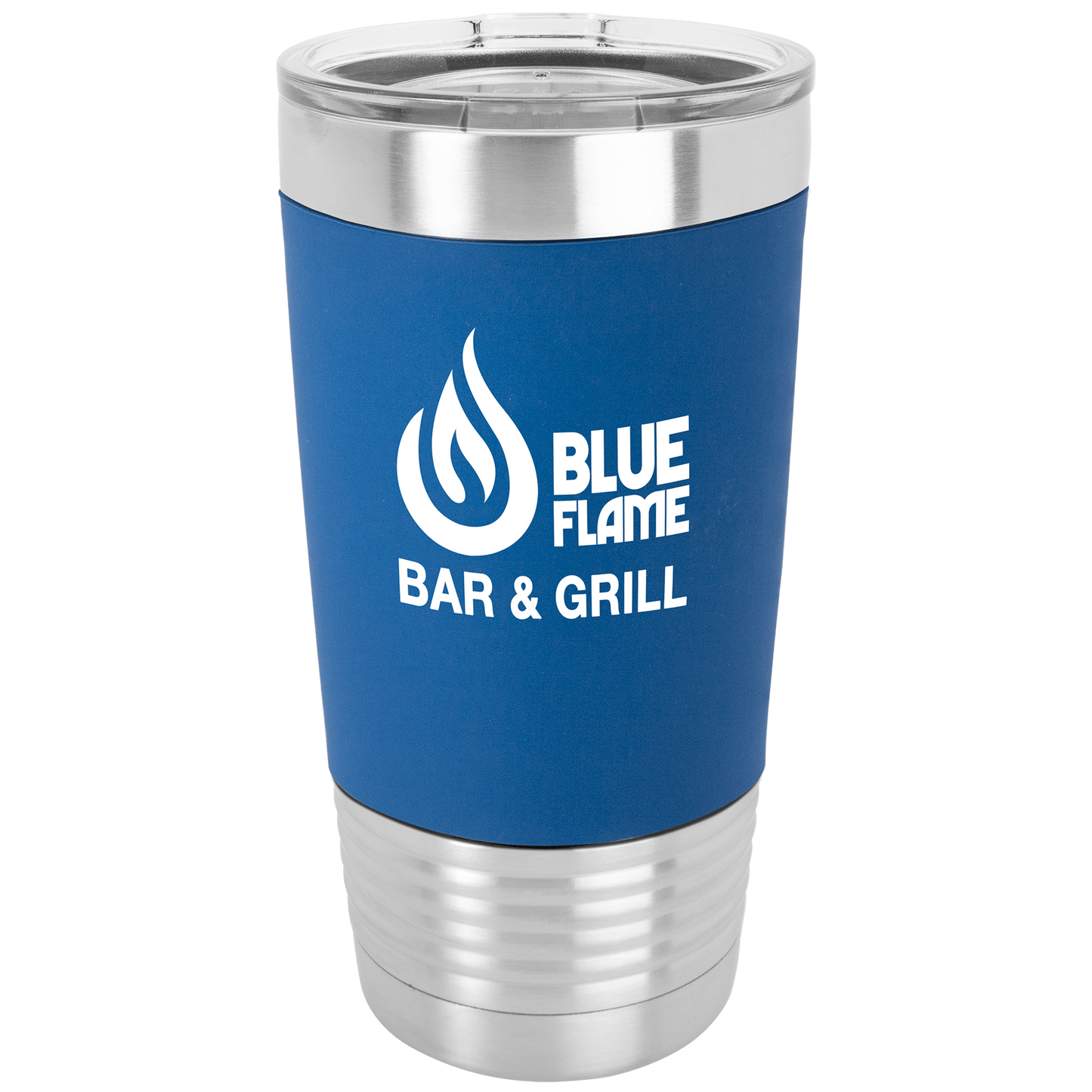 Polar Camel 20 oz. Blue/White Tumbler with Silicone Grip and Clear Lid-MO