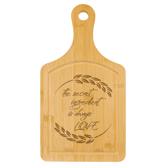 13 1/2" x 7" Bamboo Cutting Board Paddle Shape with Drip Ring-MO