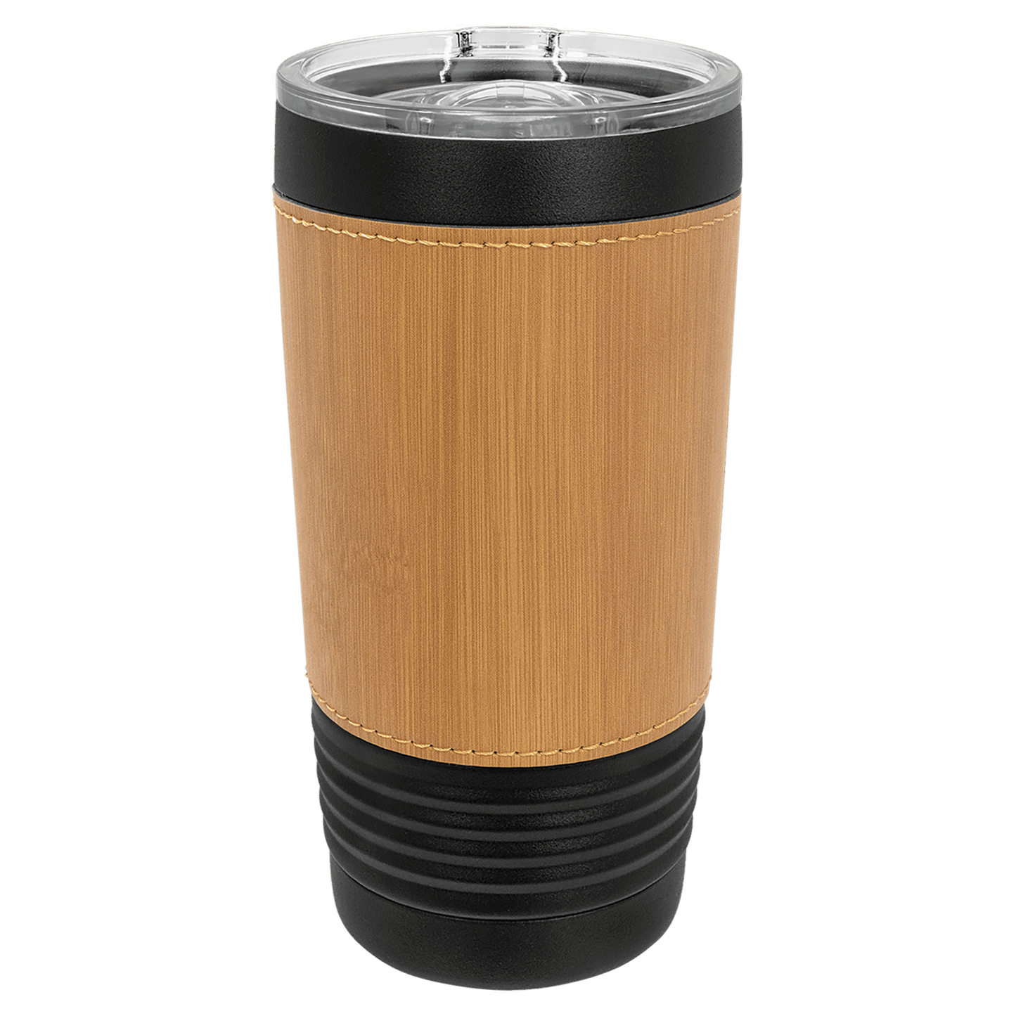 Polar Camel 20 oz. Black with Bamboo Leatherette Tumbler with Slide Lid-MO