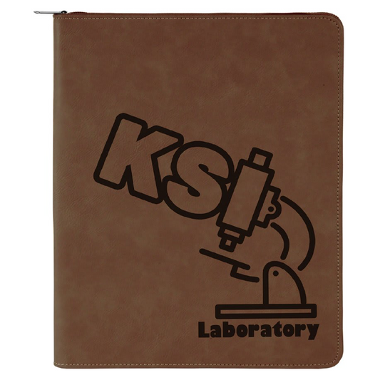 9 1/2" x 12" Dark Brown with Zipper Laserable Leatherette Portfolio with Notepad-MO