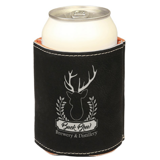 3 3/4" Black/Silver Laserable Leatherette Beverage Holder-MO