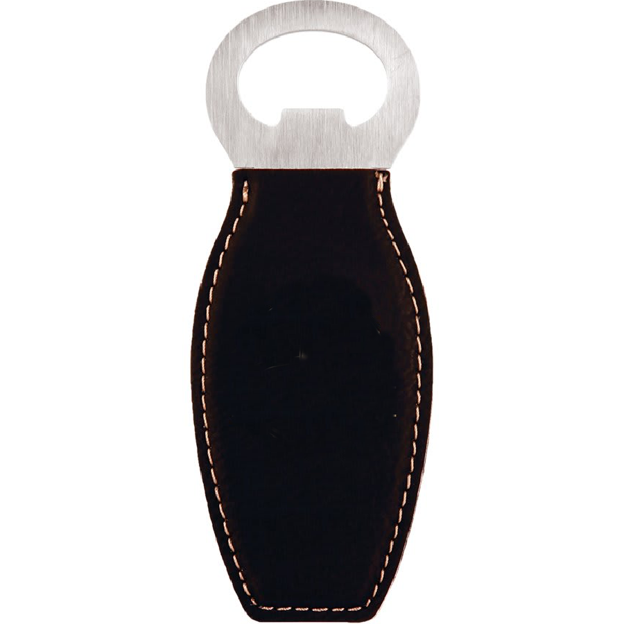 Black/Gold Laserable Leatherette Bottle Opener with Magnet-MO