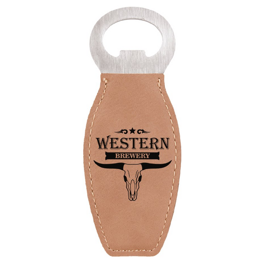 Light Brown Laserable Leatherette Bottle Opener with Magnet-MO