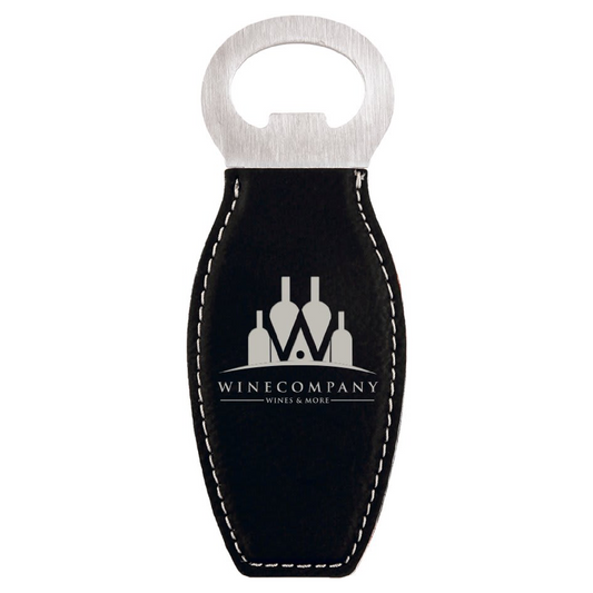 Black/Silver Laserable Leatherette Bottle Opener with Magnet-MO