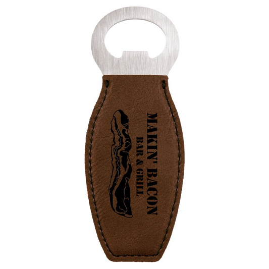 Dark Brown Laserable Leatherette Bottle Opener with Magnet-MO