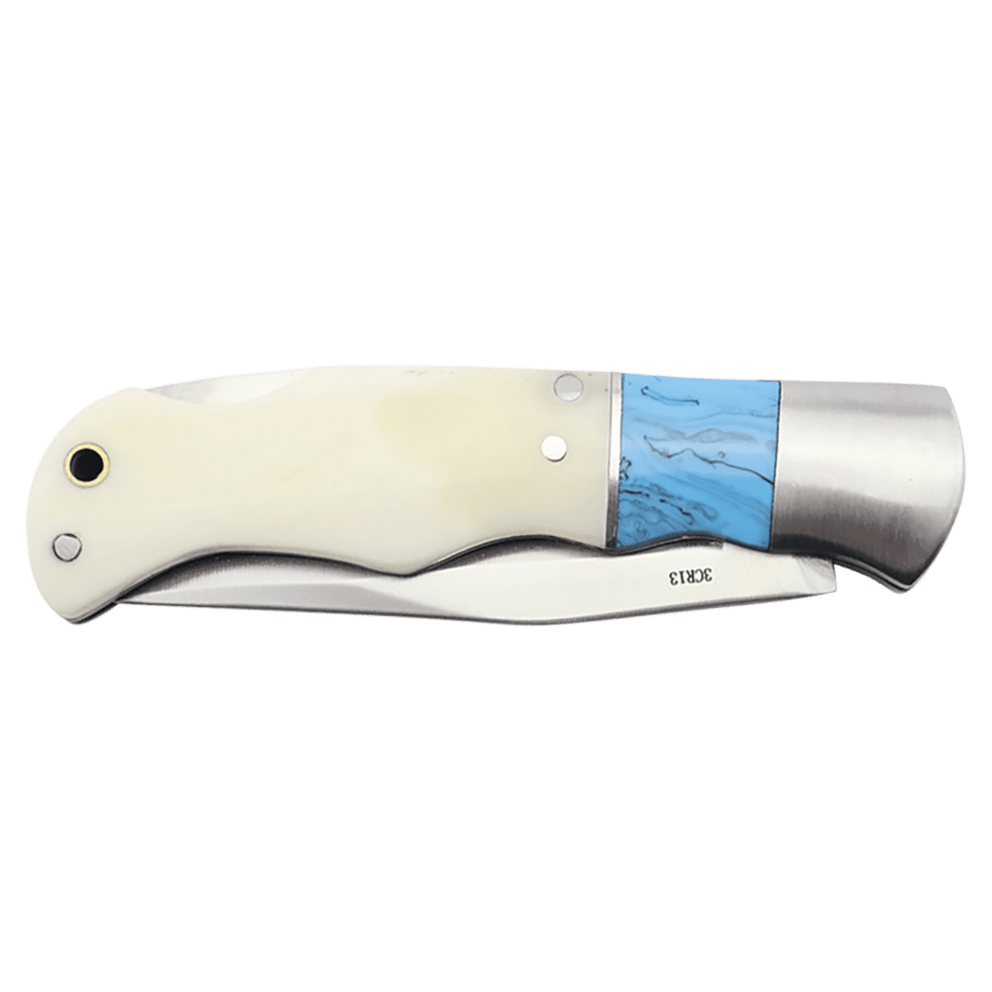 3 1/2" Blue/Bone Folding Knife-MO