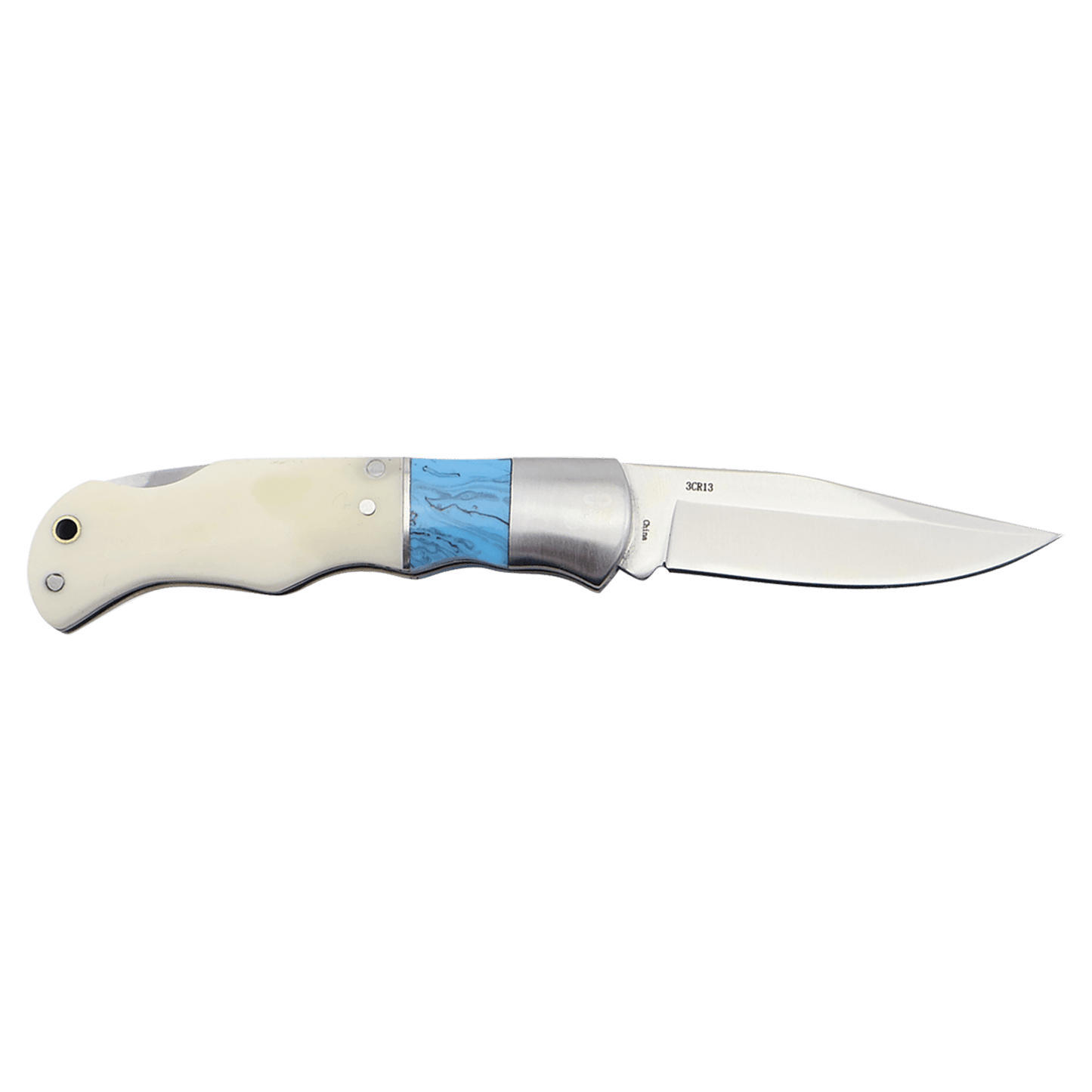 3 1/2" Blue/Bone Folding Knife-MO