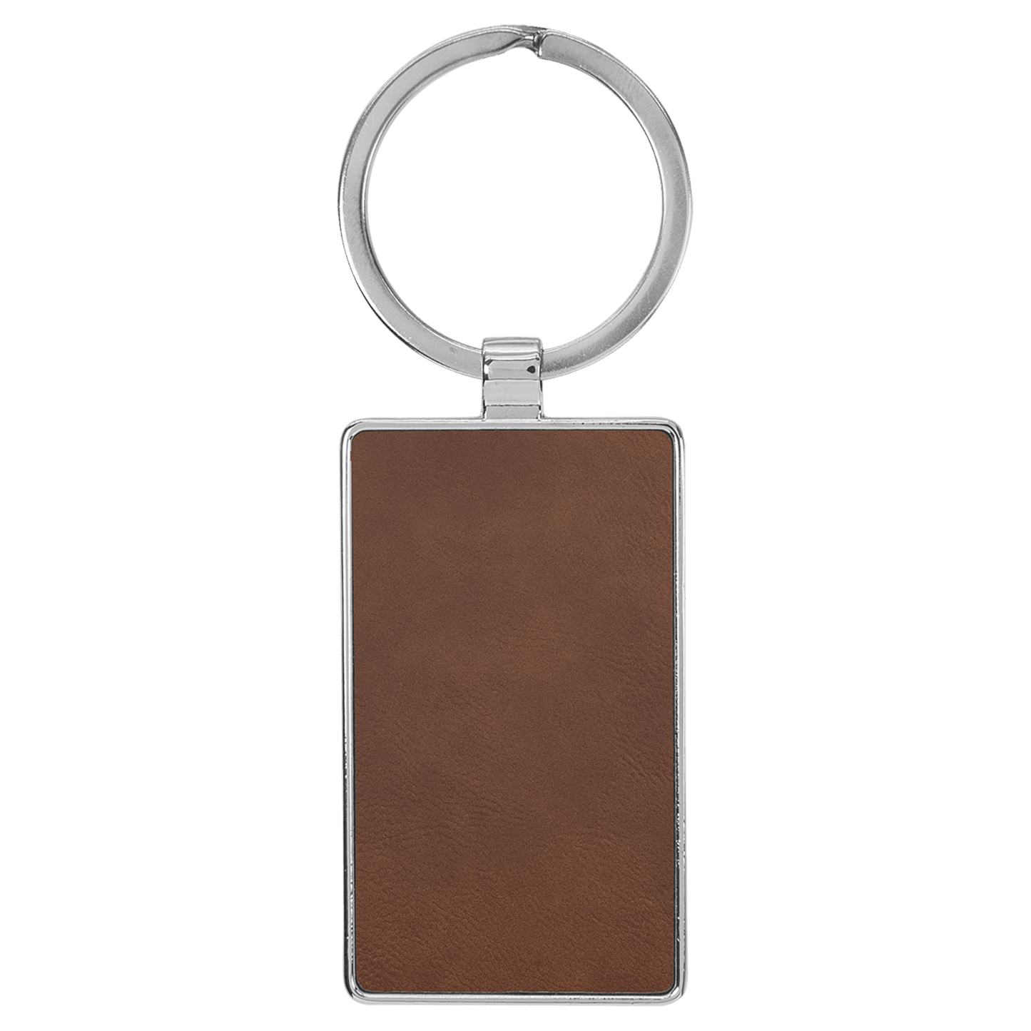 2 3/4" x 1 1/4" Laserable Leatherette/Metal Dark Brown Rectangle Keychain-MO