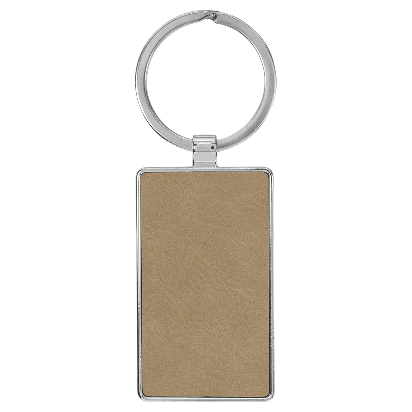 2 3/4" x 1 1/4" Laserable Leatherette/Metal Light Brown Rectangle Keychain-MO