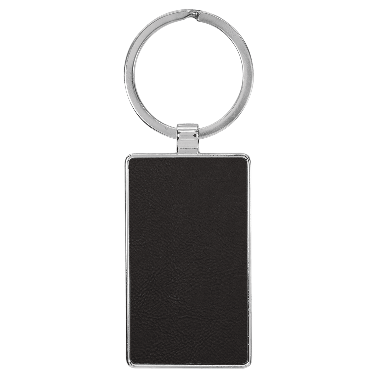 2 3/4" x 1 1/4" Laserable Leatherette/Metal Black/Silver Rectangle Keychain-MO