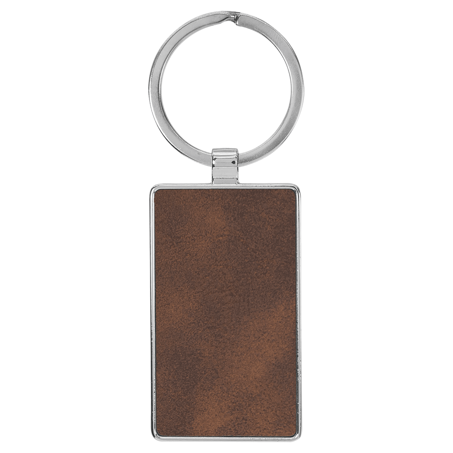 2 3/4" x 1 1/4" Laserable Leatherette/Metal Rustic/Silver Rectangle Keychain-MO