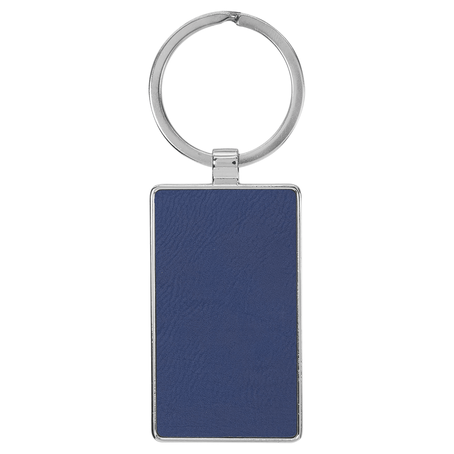 2 3/4" x 1 1/4" Laserable Leatherette/Metal Blue/Silver Rectangle Keychain-MO