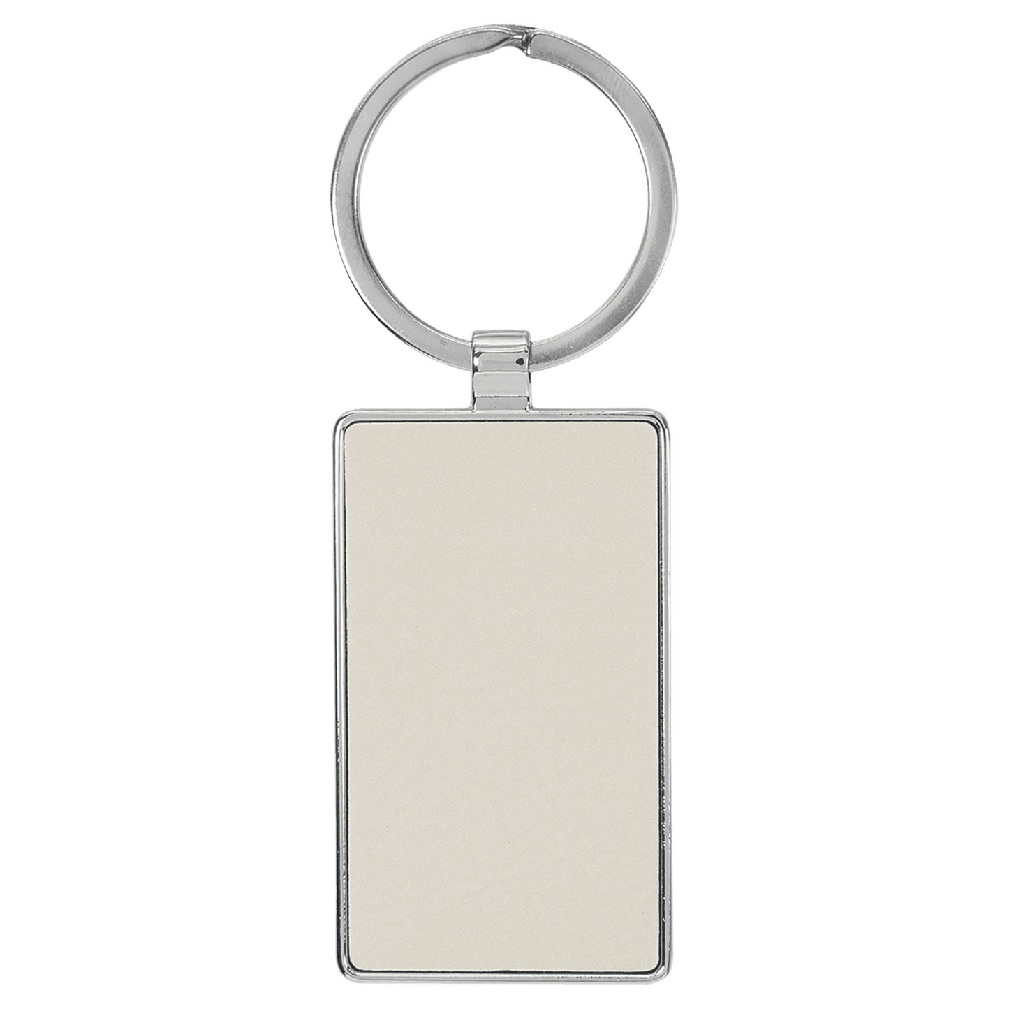 2 3/4" x 1 1/4" Laserable Leatherette/Metal White Rectangle Keychain-MO