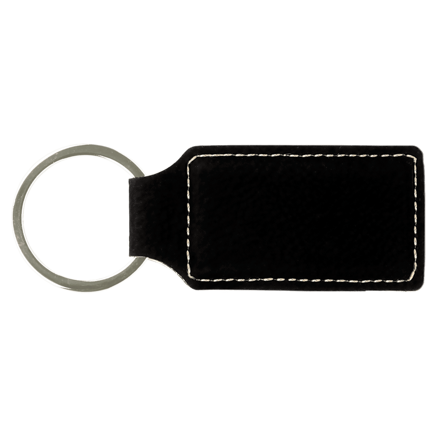 2 3/4" x 1 1/4" Black/Silver Laserable Leatherette Rectangle Keychain-MO