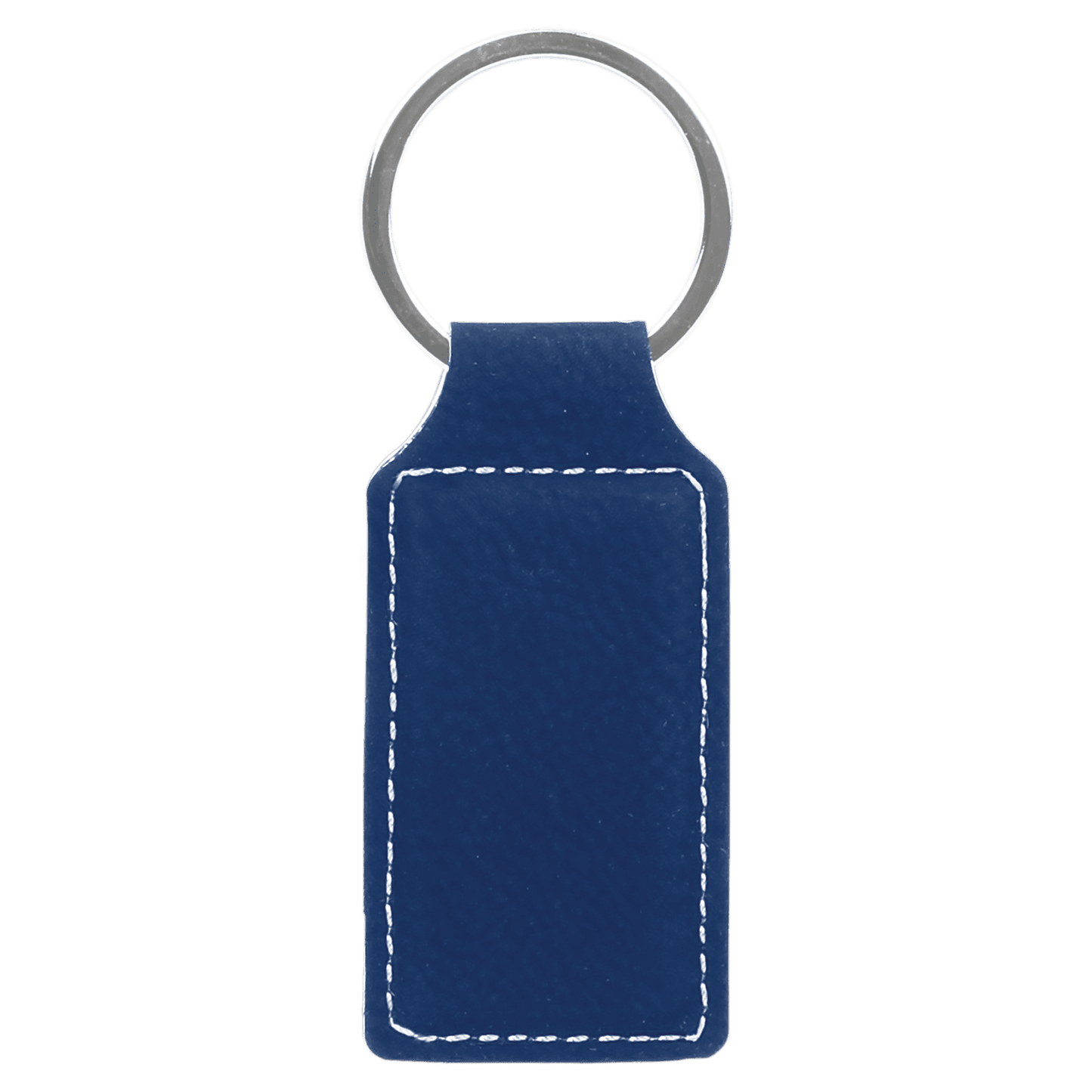 2 3/4" x 1 1/4" Blue/Silver Laserable Leatherette Rectangle Keychain-MO